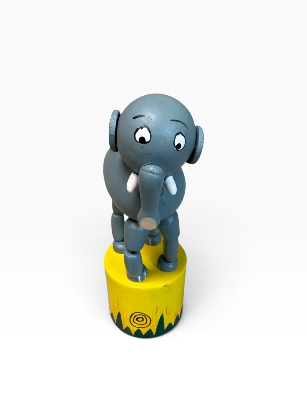 Gray Wooden Elephant Push Puppet on Yellow Base - Kids Toys